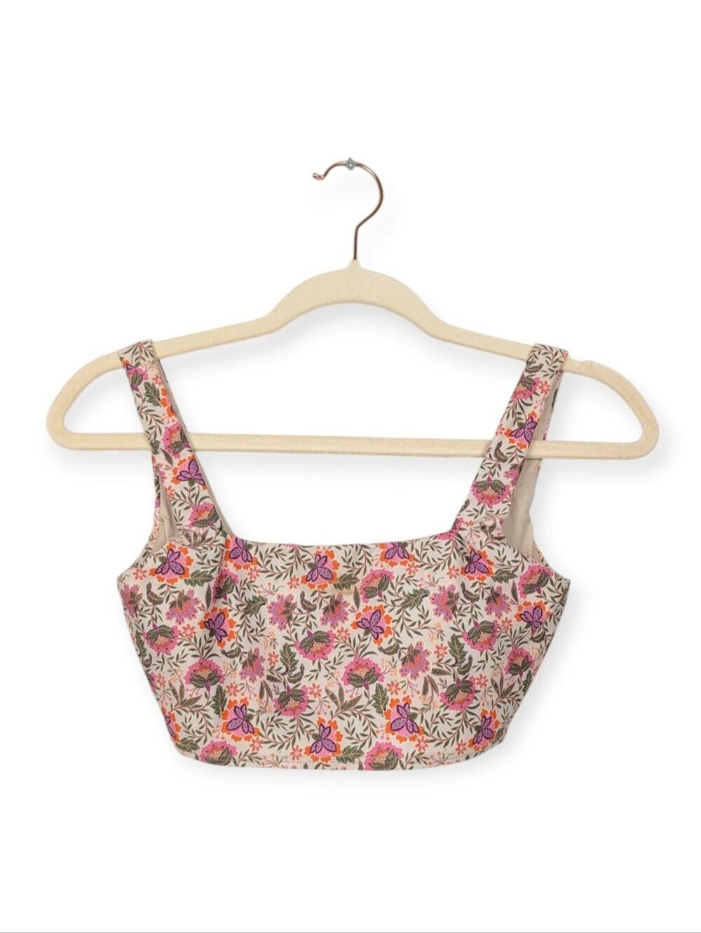 Hermoza Bikini Top 2 Floral Print Square Neck Swim Resort Beachwear Chic